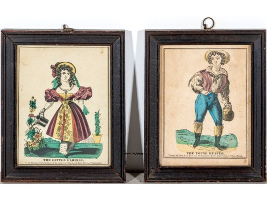 Set Of Two Antique 19th C. Hand-colored Prints