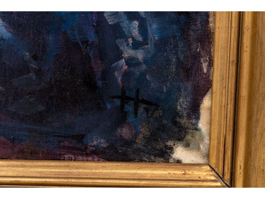 Impressionist Oil On Canvas, Portrait Of A Woman In Blue, Signed 