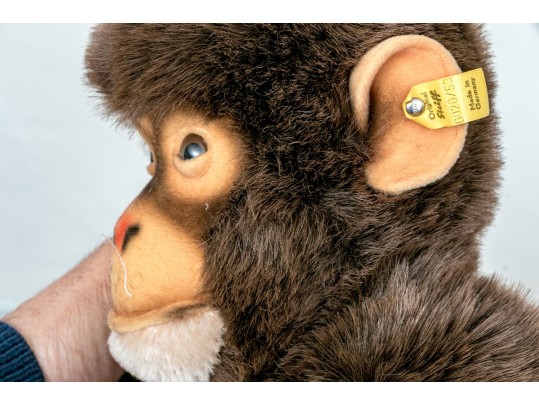 Two Vintage Stieff Stuffed Animals, Including A Chimpanzee And Teddy Bear