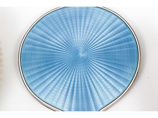 Tiffany & Co Four Piece Guilloche Enameled Sterling Silver Vanity Set