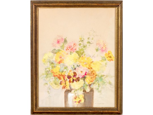 A.T. Gardin Watercolor On Paper, Still Life With Floral Bouquet
