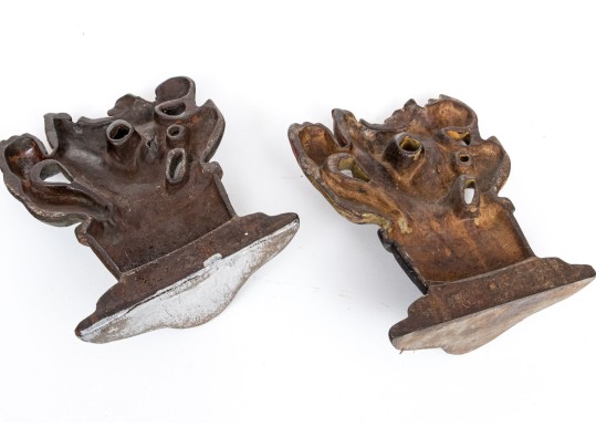 Pair Of Antique Cast Iron Painted Tulip Planter Form Doorstops