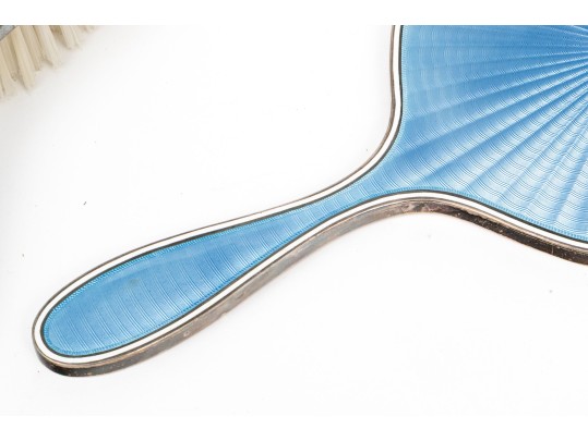 Tiffany & Co Four Piece Guilloche Enameled Sterling Silver Vanity Set