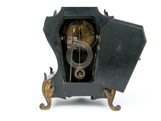 Rococo Style Gilt Bronze Mounted Tortoise Veneered Mantel Clock