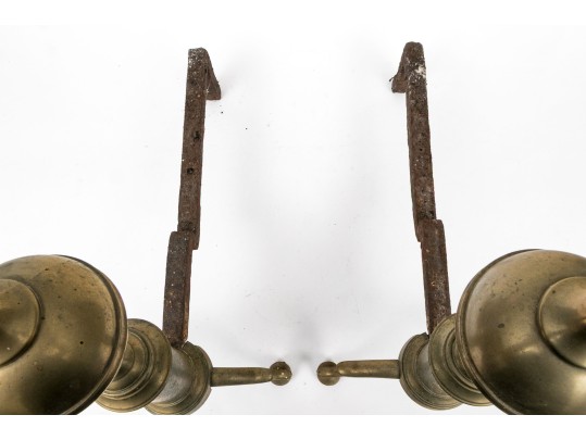 Pair Of American Federal Brass And Iron Andirons, Ca. 1800-1820