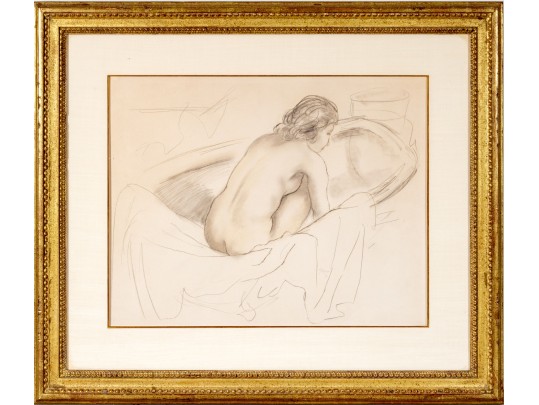 Emil Ganso (German-American, 1895-1941) Mixed Media On Paper, Female Nude In A Bath, 1931