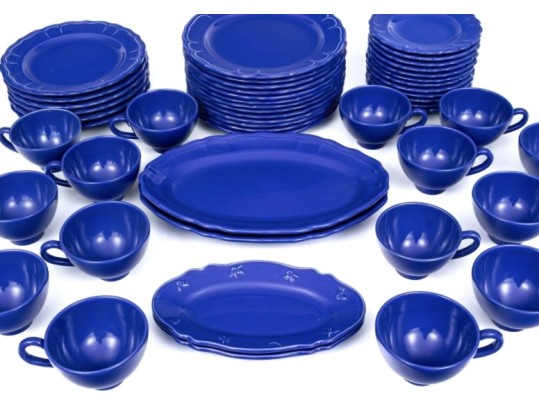 Classic Blue French Faience Service, 56 Pieces