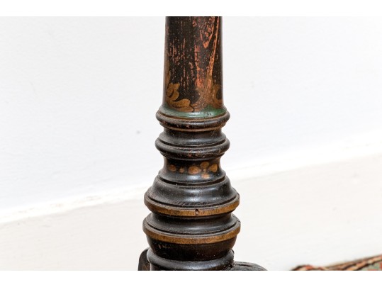 Antique Ebonized And Parcel Gilt Victorian Stenciled Fern / Candle Stand