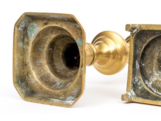 Group Of Six Antique Brass Candlesticks