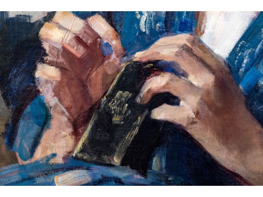 Impressionist Oil On Canvas, Portrait Of A Woman In Blue, Signed 