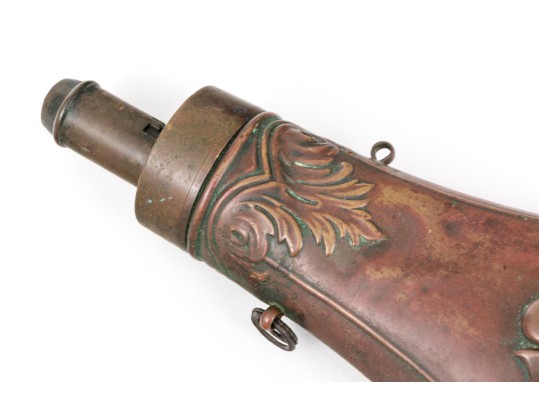 Antique American Copper And Brass Black Powder Flask, 19th Century