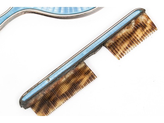 Tiffany & Co Four Piece Guilloche Enameled Sterling Silver Vanity Set