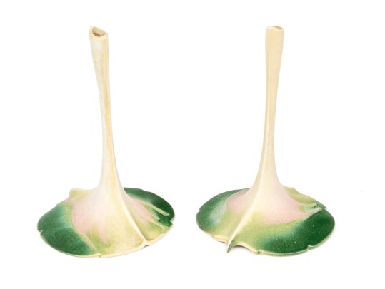 Pair Of Newman Ceramics Works Painted Ceramic Bud Vases