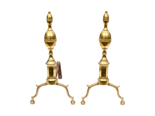 Pair Of American Federal Brass Double Lemon Form Andirons, Ca. 1790-1810