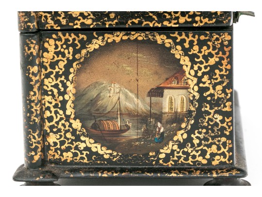 English Papier Mache Lacquered Tea Caddy, Ca. 1840-60
