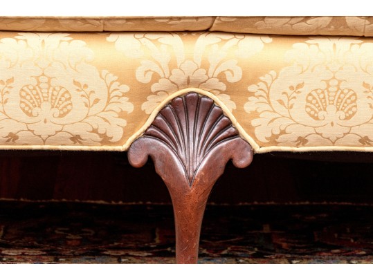 Antique George III Style Upholstered Camel Back Sofa