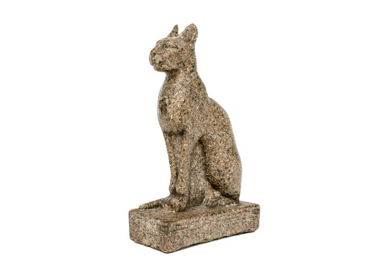 Decorative Composite Faux Granite Carved Cat On Plinth