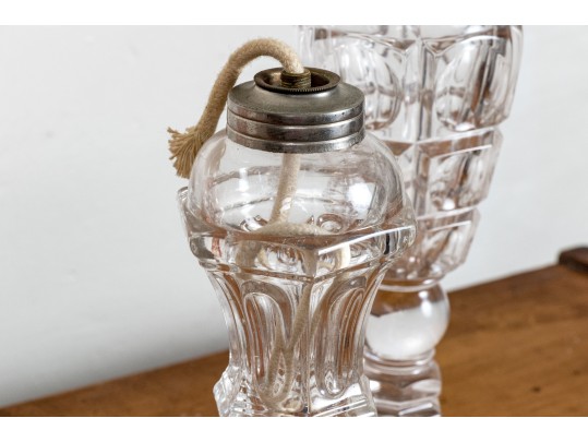 Group Of Four Crystal Whale Oil Lamps