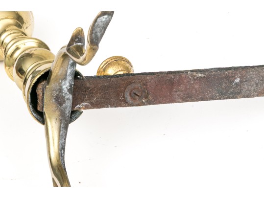 Pair Of American Federal Cast Brass Cannonball Andirons, Ca. 1800-1820