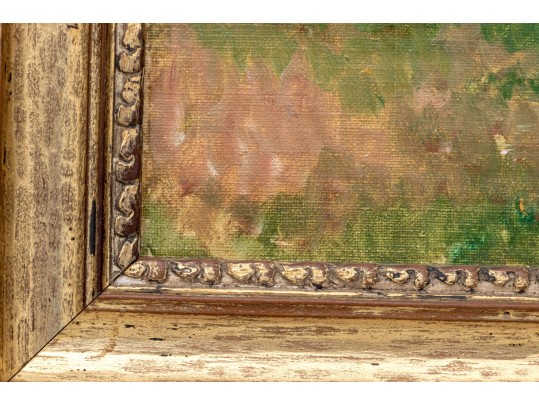 American Impressionist School, Oil On Board, Landscape With Sailboat In Distance