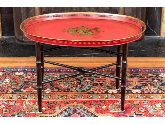 Vintage Hand Painted French Chinoiserie Tole Tray Top Table