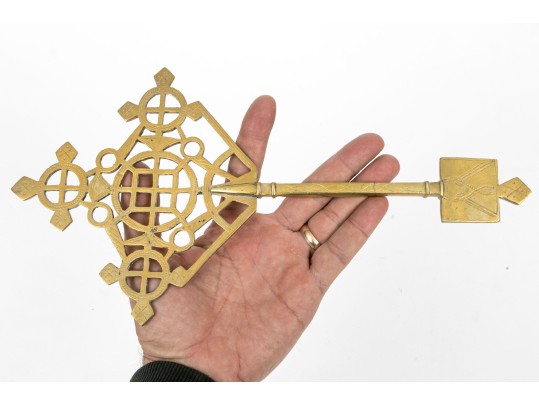 Antique Brass Handheld Coptic Cross
