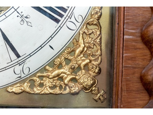 Antique Continental Walnut Tall Case Barley Twist Clock, First Half 19th Century