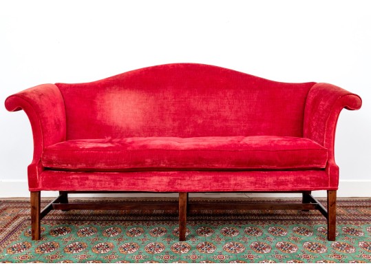 Fabulous Antique Late Chippendale Upholstered Camelback Sofa, Ca. 1780-1810