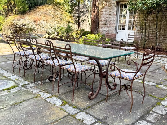 Antique Iron And Glass Outdoor Dining Set