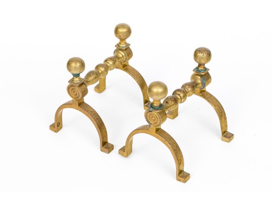Pair Of Antique Brass Firedogs, Ca. 1850-70