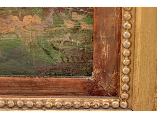 Robert Vonnoh (American, 1858-1933) Oil On Board, Landscape With Trees And Cottages