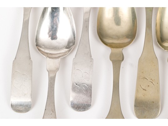 Thirteen Assorted Coin & Sterling Silver Teaspoons, 6.3 Ozt.