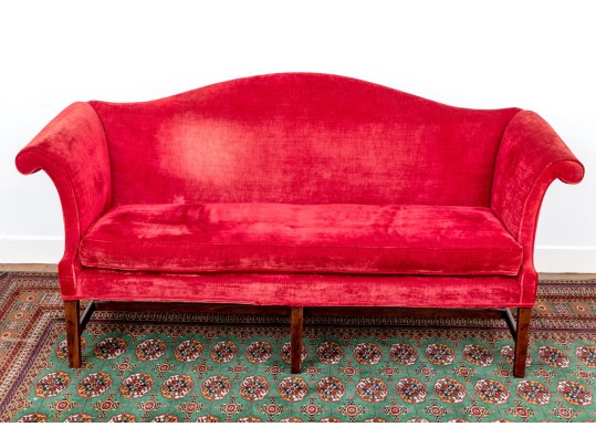 Fabulous Antique Late Chippendale Upholstered Camelback Sofa, Ca. 1780-1810