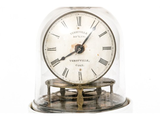 Terryville Mfg. Co., CT  Pedestal Clock With Cloche