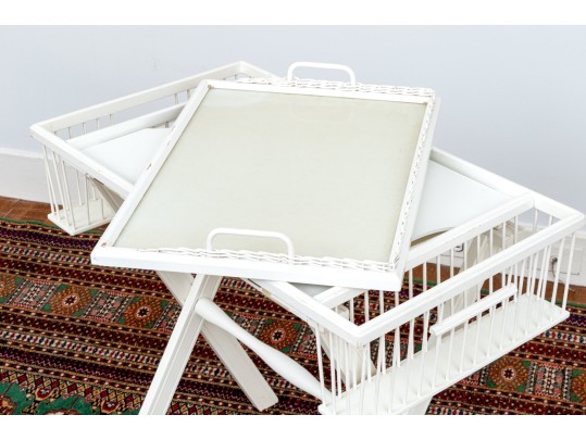 Vintage Painted Luggage Rack And Folding Tray Top Table