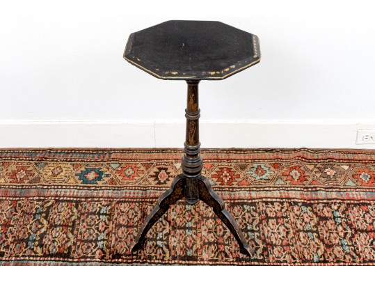 Antique Ebonized And Parcel Gilt Victorian Stenciled Fern / Candle Stand