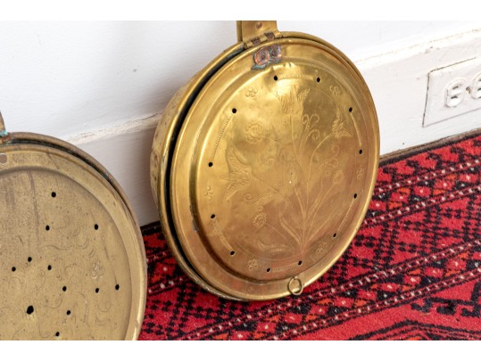 Three Antique Brass And Wood Bed Warmers