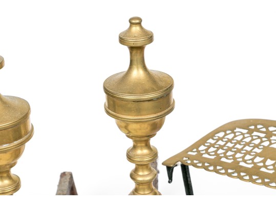 Six Piece Lot Of Antique Brass And Iron Fireplace Items