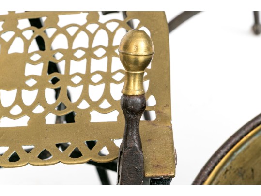 Six Piece Lot Of Antique Brass And Iron Fireplace Items