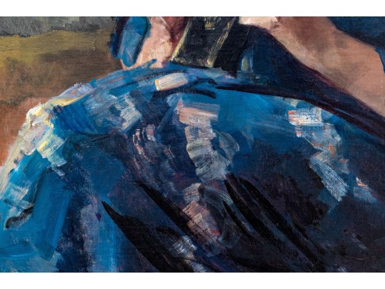 Impressionist Oil On Canvas, Portrait Of A Woman In Blue, Signed 