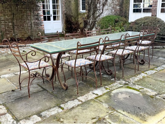 Antique Iron And Glass Outdoor Dining Set