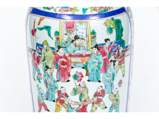 Chinese Famille Rose Porcelain Twin Handled Vase, 20th C.