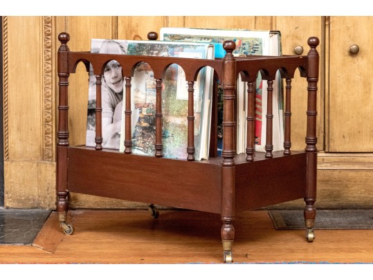 Federal Style Four Section Mahogany Canterbury On Casters, 20th Century