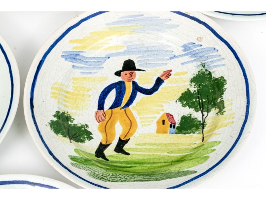 Set Of Six Antique French Faience Quimper Hand-Painted Ceramic Bowls