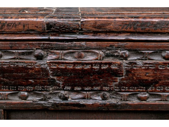 Antique British Carved Oak Coffer Chest, 18th Century