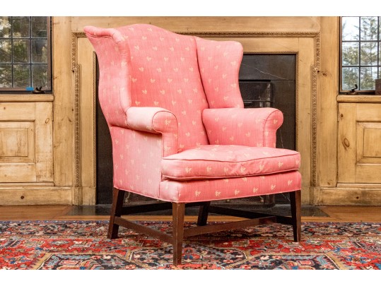 American Late Federal New England Upholstered Wingback Armchair, Ca. 1800-1820