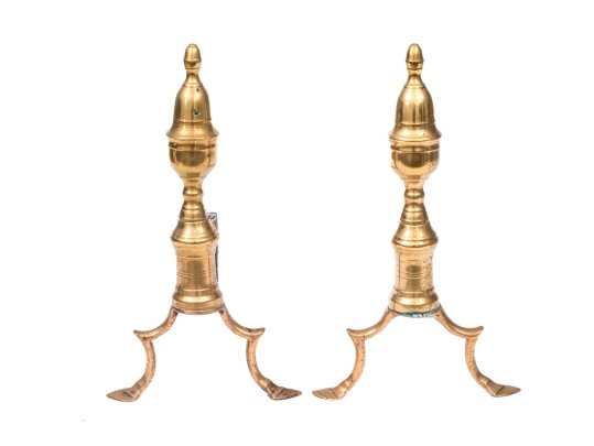 A Fine And Unusual Pair Of American Federal Brass And Iron Andirons, Ca. 1790-1810