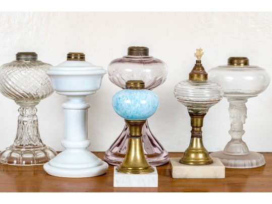 Assorted Collection Of Antique Oil Lamp Fonts