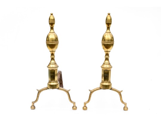Pair Of American Federal Brass Double Lemon Form Andirons, Ca. 1790-1810