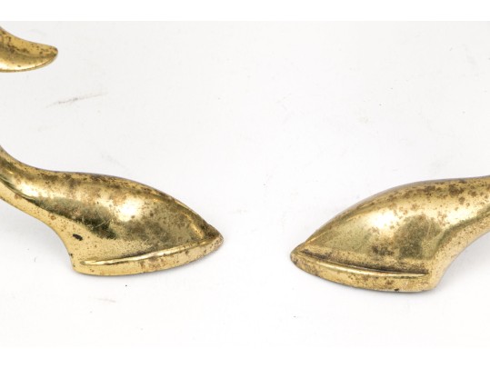 Pair Of American Federal Cast Brass Cannonball Andirons, Ca. 1800-1820